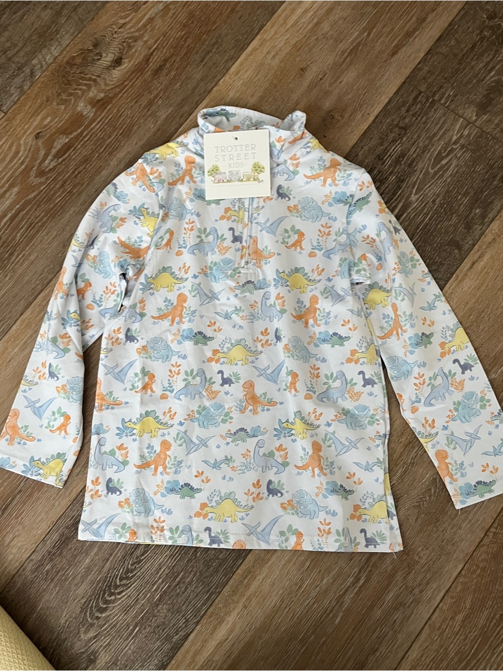 Trotter Street Kids White Dinosaur Print Quarter Zip Pullover
